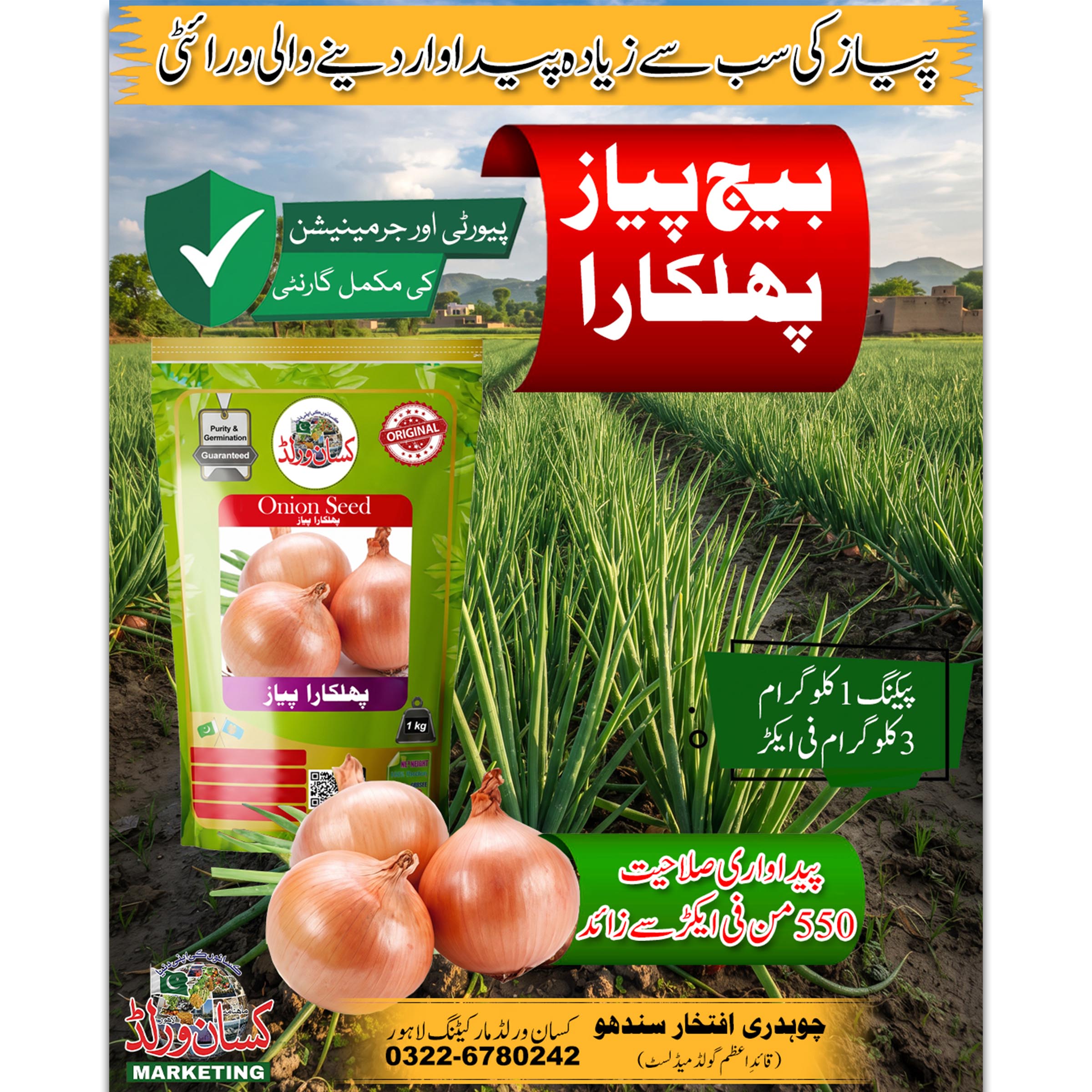 Phulkara Onion Seed 1kg Pack by Kisan World - 550 Maunds Yield